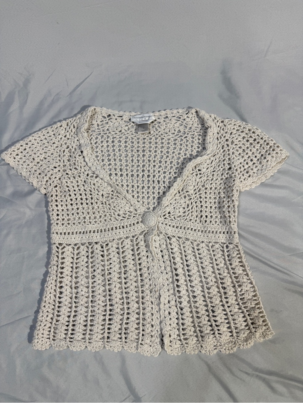 Boho Christopher & Banks Cream Crochet Open-Front Short Sleeve Cardigan